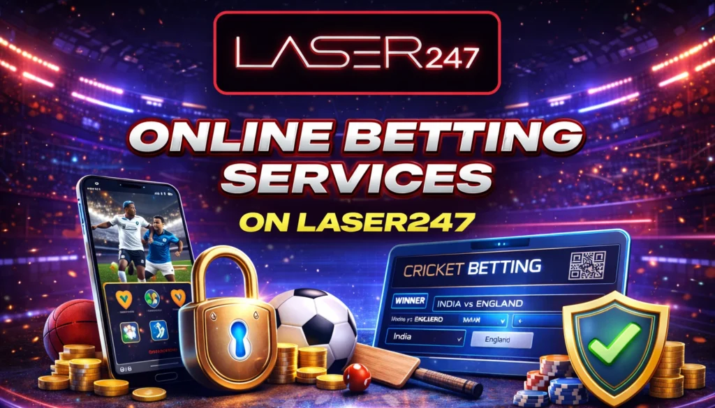 Online betting services on Laser247 with sports and security visuals